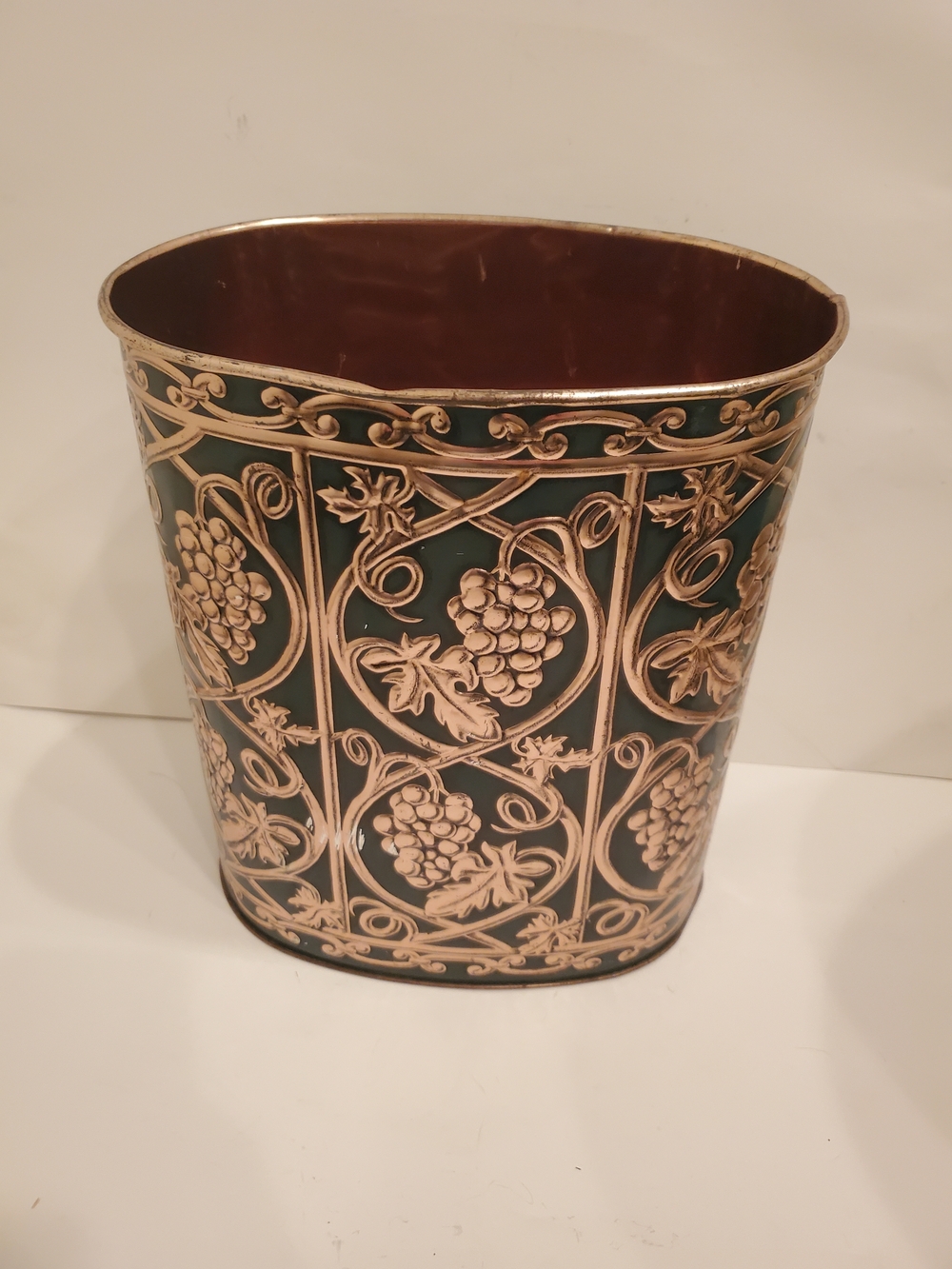 Decorative Green and Gold Grape Motif Wastebasket - Brand Unspecified